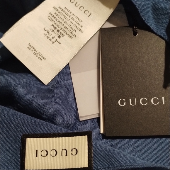 Gucci GG Logo Wool and Silk Scarf - Blue- 100% Authentic - Picture 6 of 9